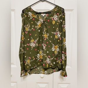 🖤 Candie’s | XS Olive Green Floral Long Sleeve Blouse | NWOT